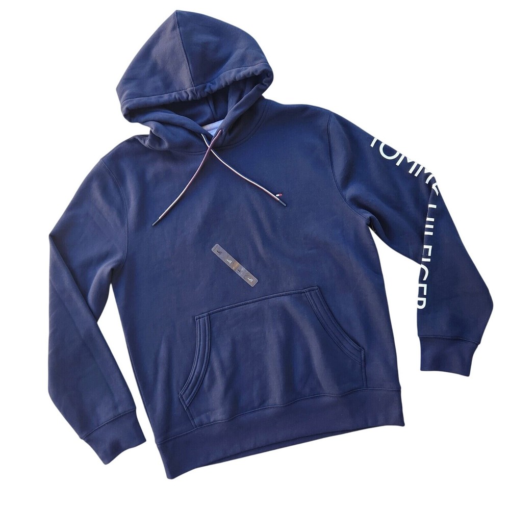 Tommy Hilfiger Mens Navy Cotton Popover Kangaroo Pocket Hoodie Size L