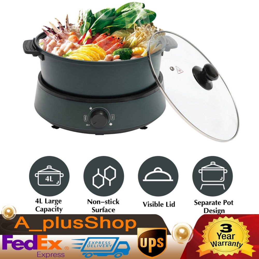 4.2QT Split Electric Hot Pot for Frying Soup Stew Nonstick Large Capacity