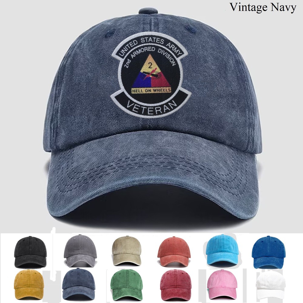 Custom Embroidered US Army 2nd Armored Division Hell On Wheels Veteran Hat