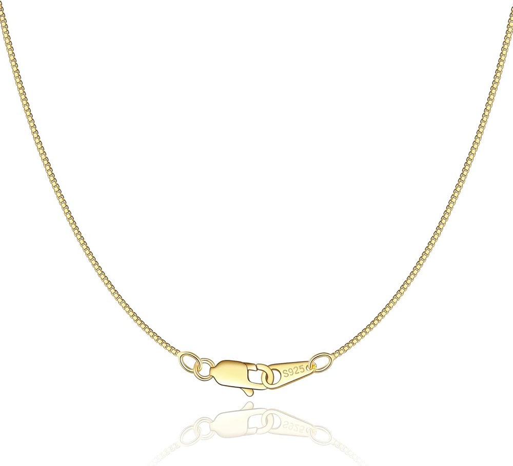 Solid 18K Gold over 925 Sterling Silver Chain Necklace for Women Girls, 0.8Mm Bo