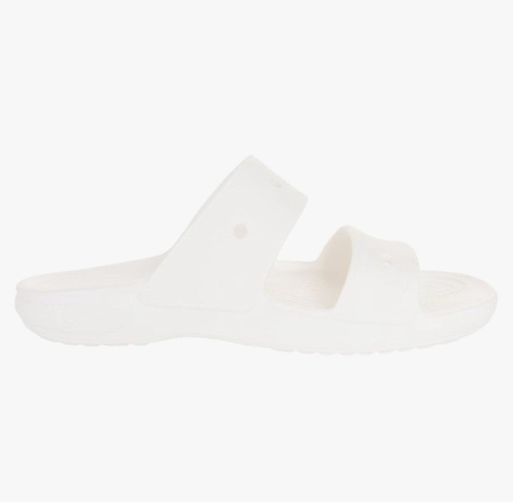 Crocs Unisex Classic Two-Strap Slide Sandals, White, 10 Women/8 Men