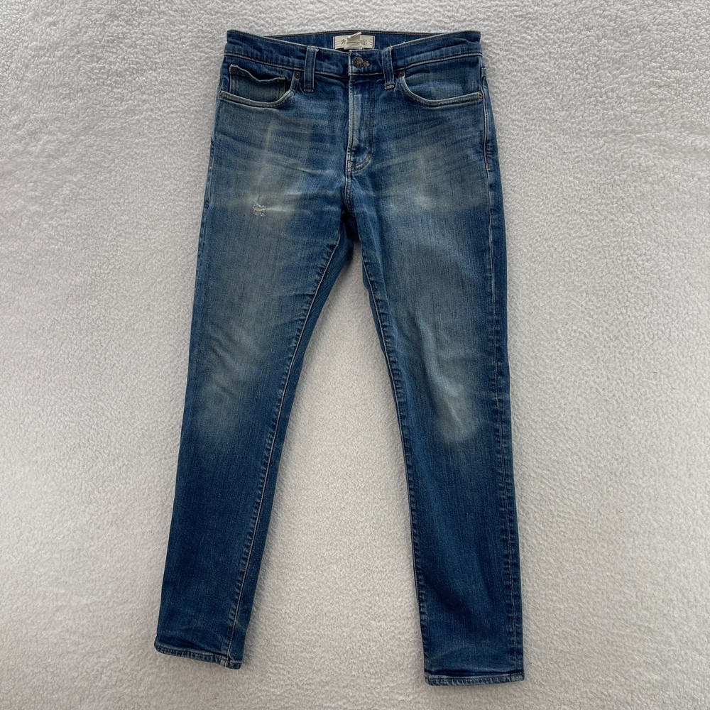 Madewell Jeans Men's 32x32 Blue Athletic Slim Faded Whiskers Distressed Stretch