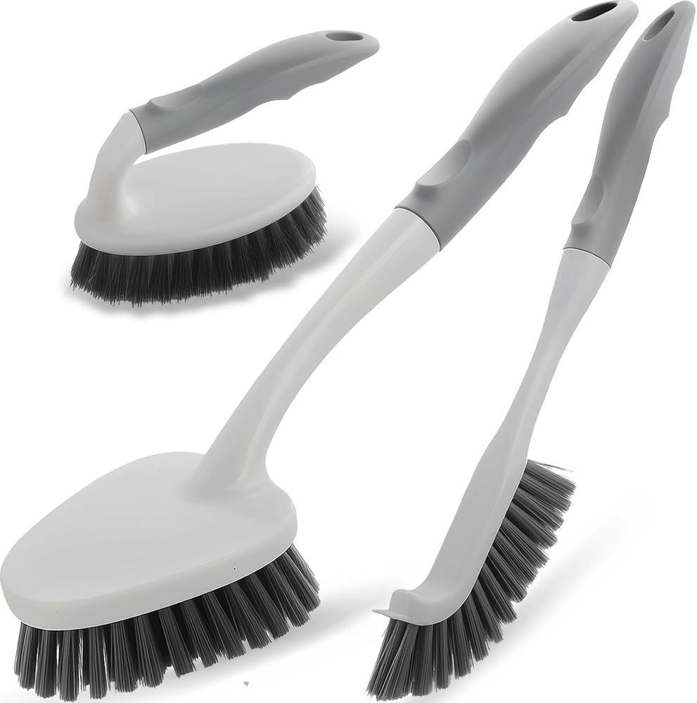 3 Pack Heavy Duty Scrub Brush Set for Household Use, Long Scrub Brush, Handheld