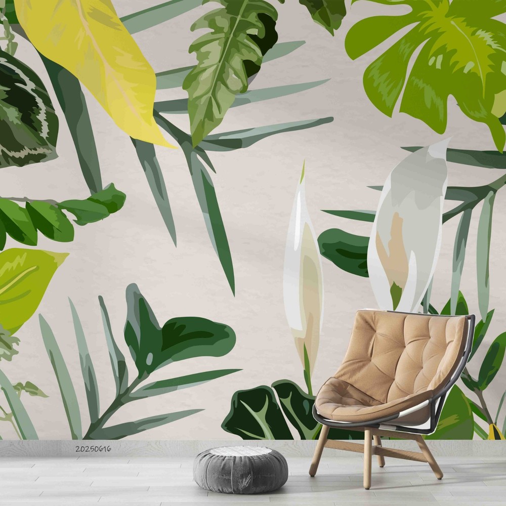 3D Tropical Plant Leaves Watercolor Wall Murals Wallpaper Murals Wall Sticker 2
