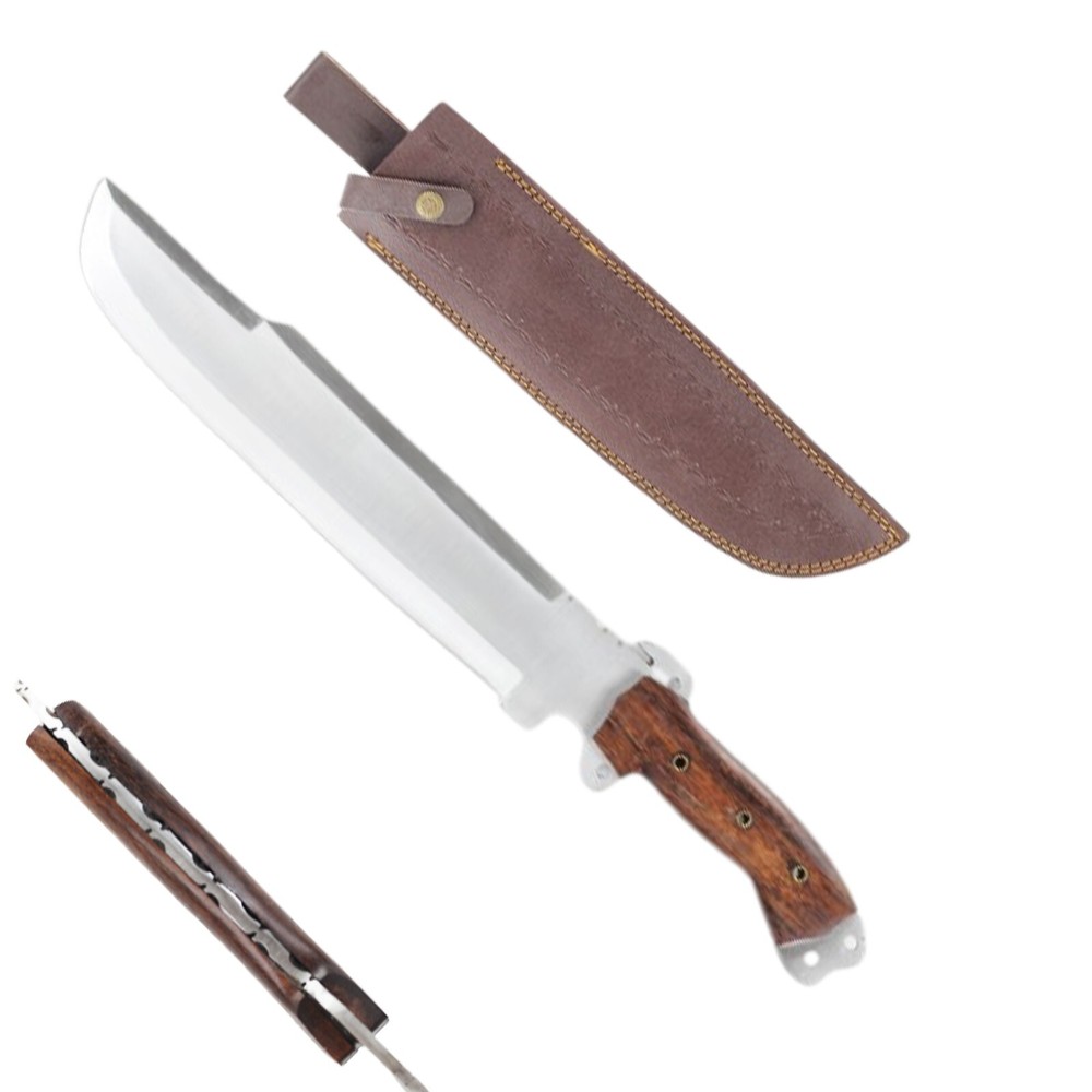 Carbon Steel Predator Machete Knife, Rose wood Handle, Comes with Handmade Leath