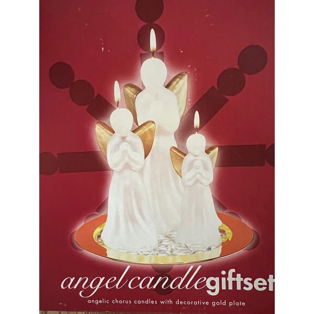 Vintage Gold Angel Candle Christmas 4 Piece Gift Set w/ Trivet and Glass Pieces