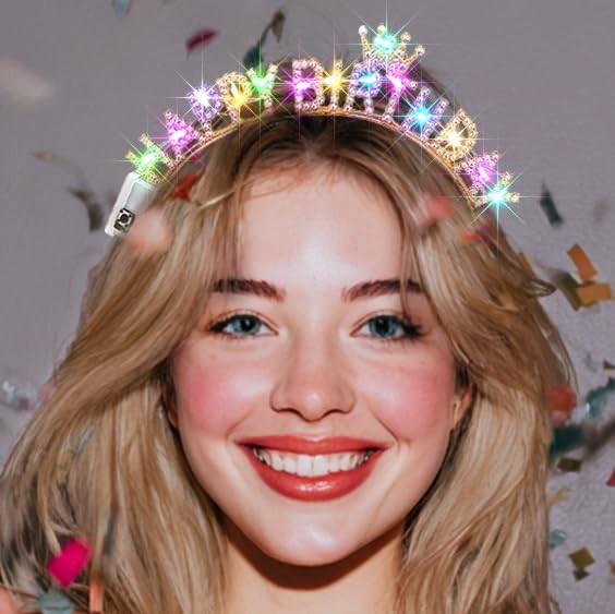 Light Up Birthday Crowns Led Glowing Rhinestones Headbands Glitter Happy Birt...