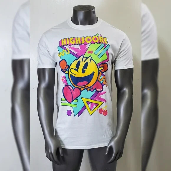 PAC-MAN TSHIRT MEN'S REGULAR FIT SHORT SLEEVE CREW NECK WHITE SIZE XL