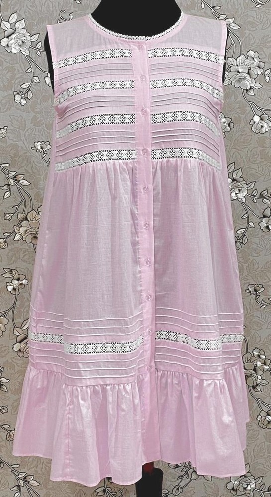 Victorian Cotton Nightgown Sleeveless Eyelet Lace Ruffle Hem SoieRose SR1133