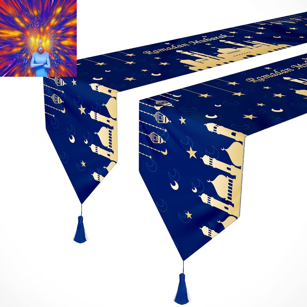 2 Pack Eid Mubarak Table Runner -12 X71 Table Runner Eid Mubarak Decorations wit
