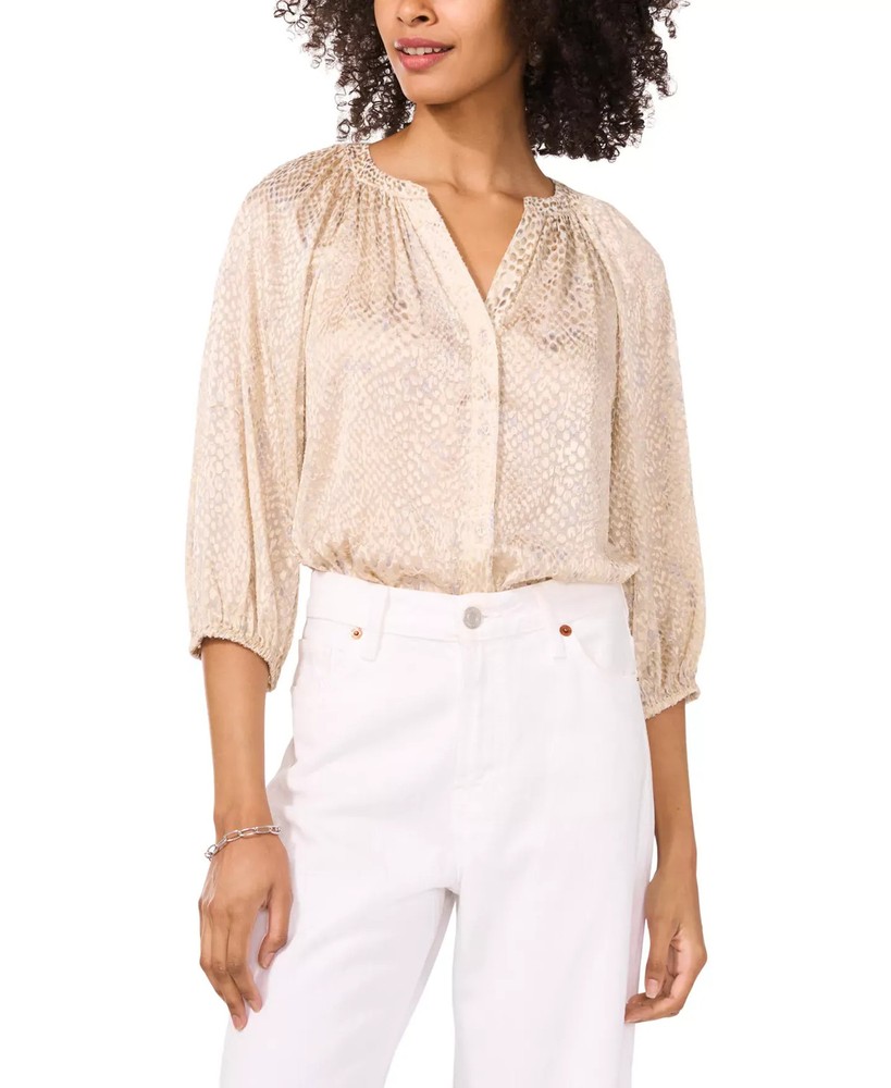 Vince Camuto Women's Top Sz XS Printed Split-Neck 3/4