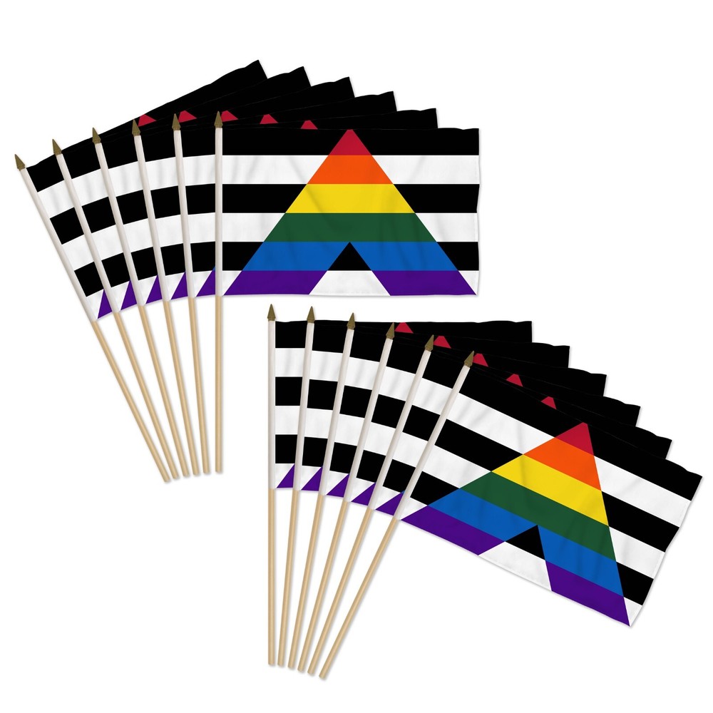 12pc LGBTQ Pride Stick Flags 12x18in for Parades & Decor - Gay Straight Alliance
