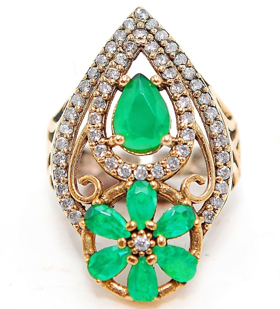 6CT Emerald Ottoman Empire Style 925 Sterling Silver Ring Size 7 HB1-9