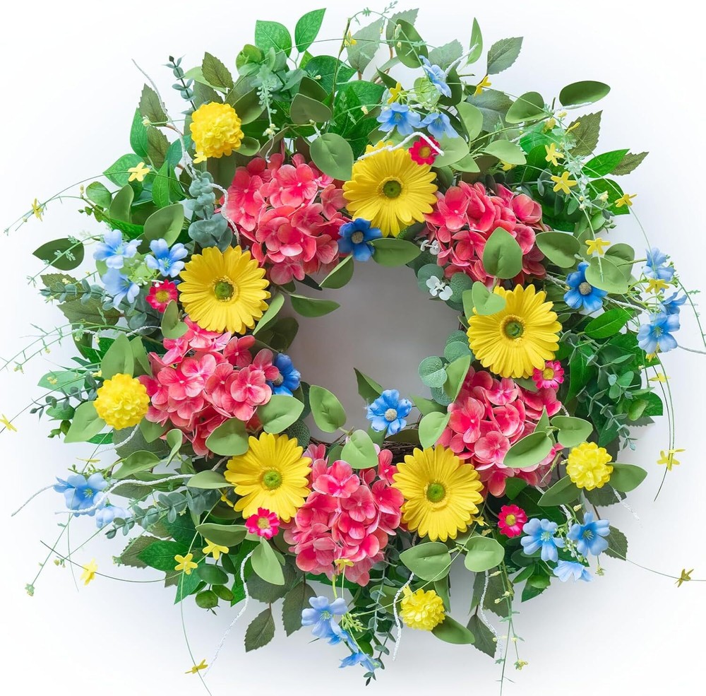 Vibrant Dahlia Gerbera Summer Front Door Spring Wreath