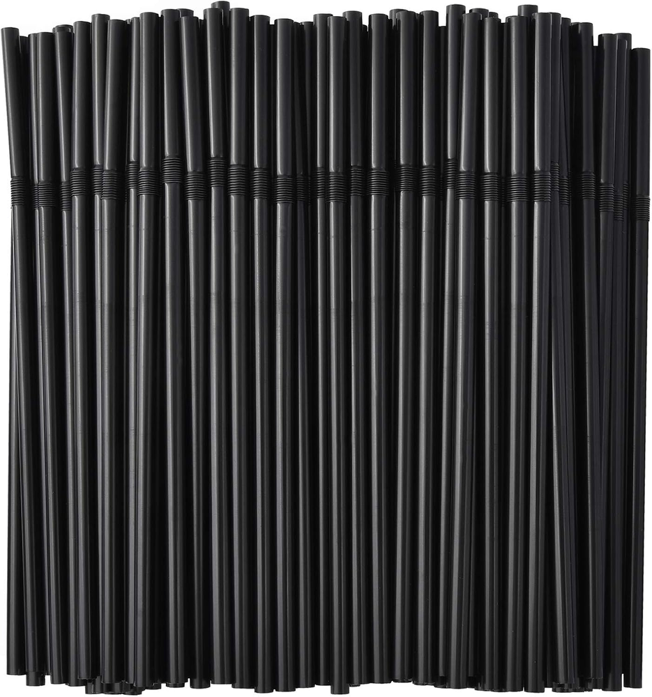 200-Pack Black Plastic Flexible Straws, 0.23