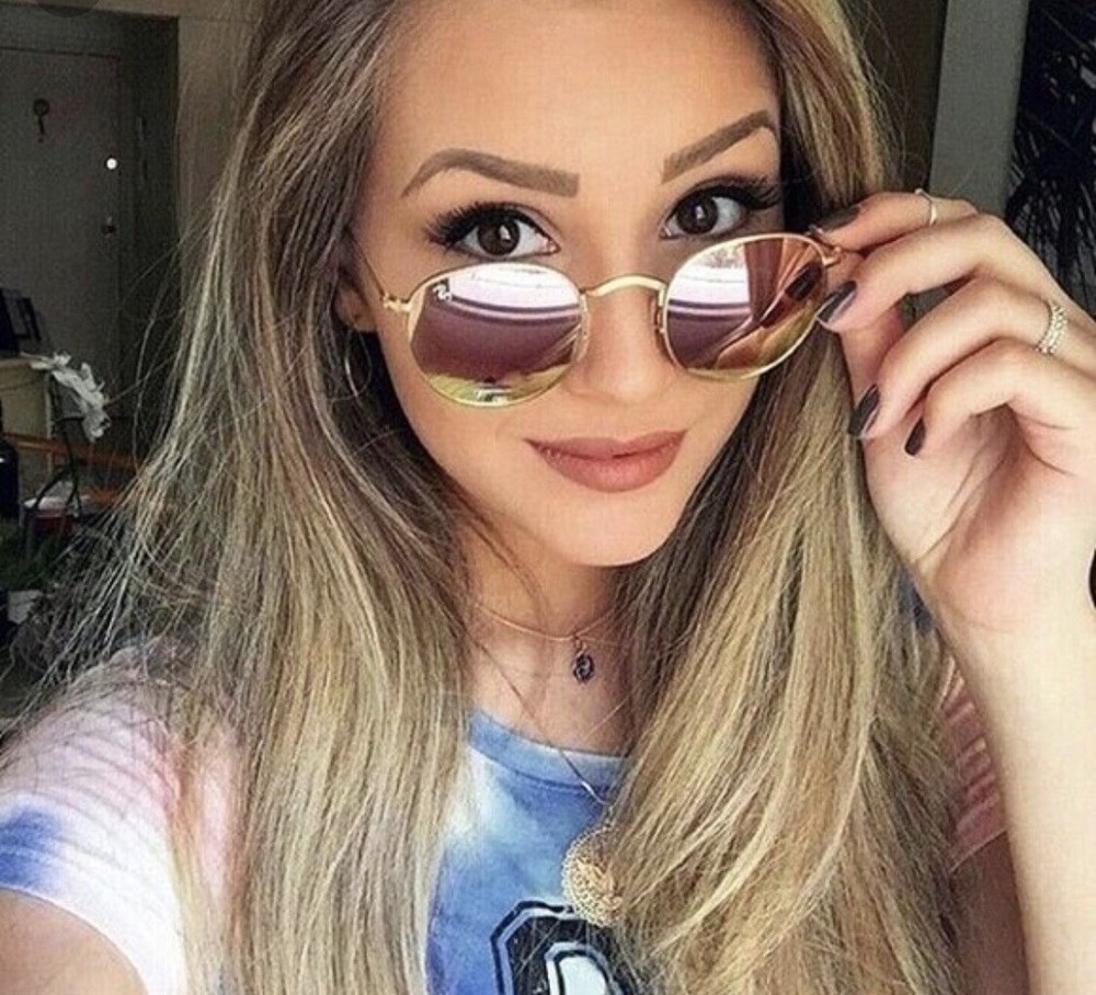 RayBan RB3447 Round Women Sunglasses Gold Frames Pink Mirror Lens