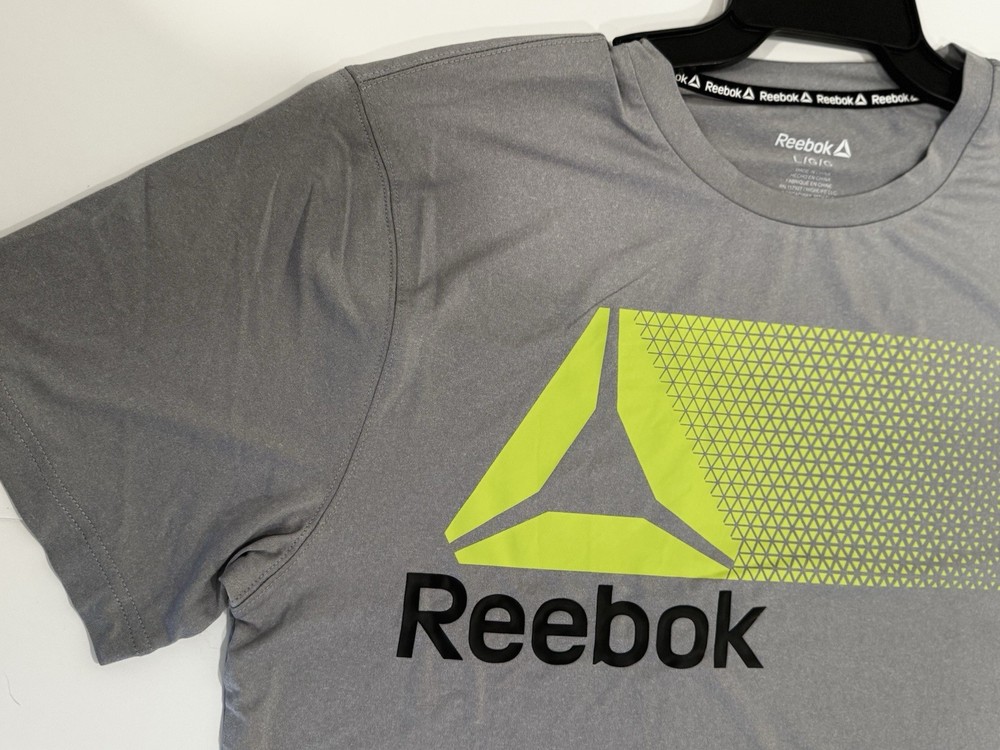 New Reebok Men's Gray Graphic Print Lightweight Crew Neck T-Shirt Large