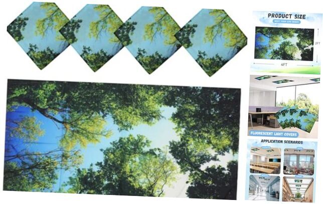 4 Pack Fluorescent Light Cover with 4 x 2 Feet Magnetic, Fluorescent Forest