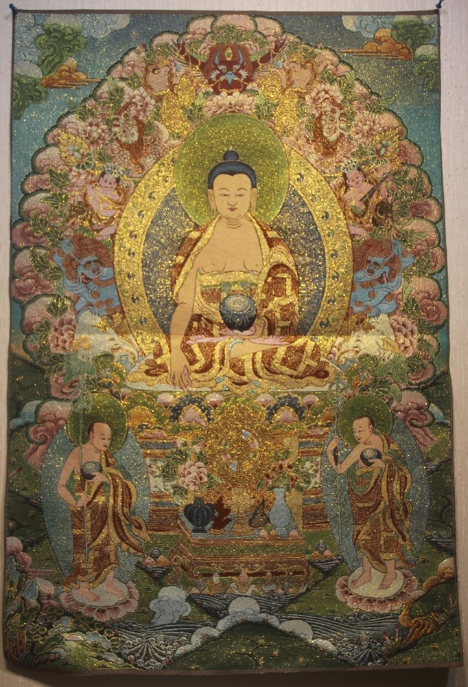 Nice Chinese Tibet Buddhist embroidery Brocade Tapis Thangka Sakyamuni Buddha