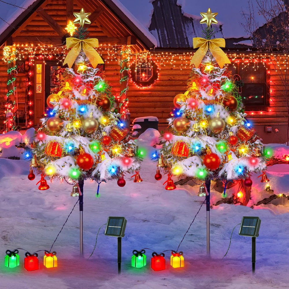 Upgraded Set Solar Christmas Tree Lights outside Christmas Decorations 35 In, wi