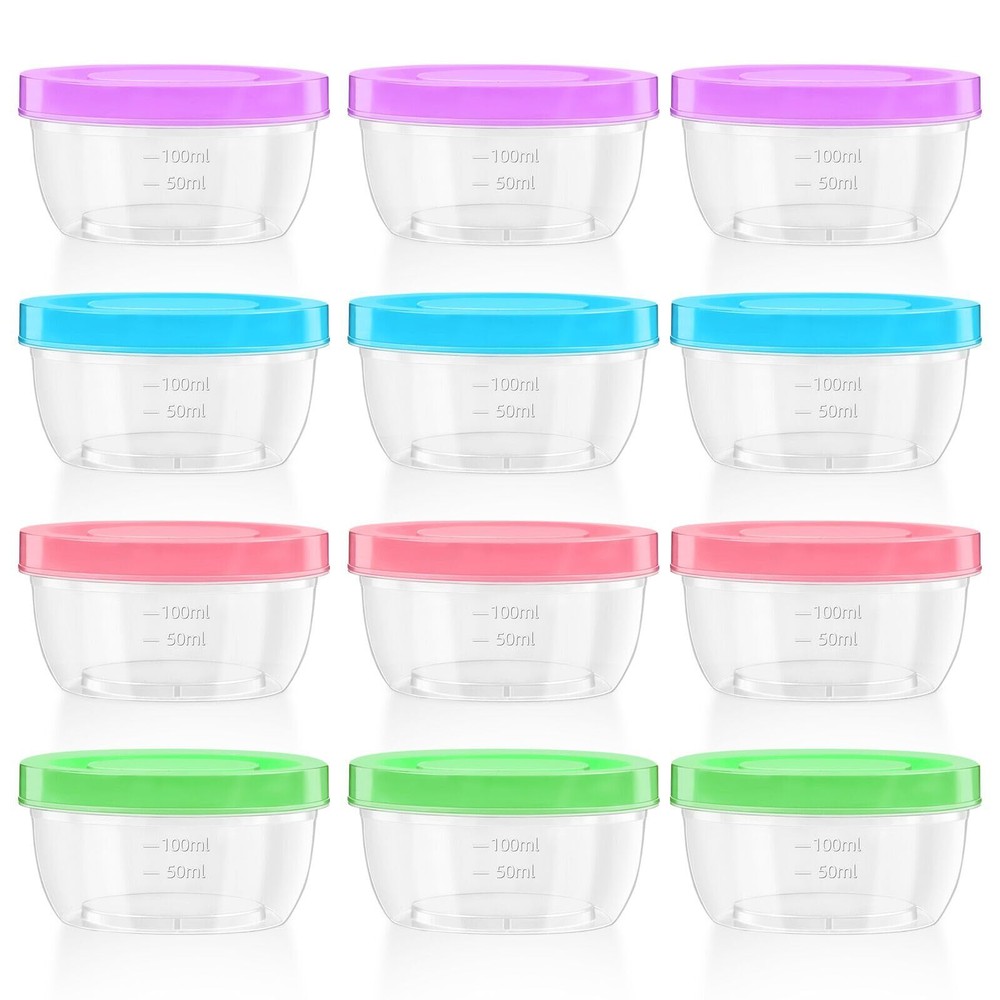 12-Pack 5oz Reusable Plastic Food Containers with Screw Lids - Freezer Safe