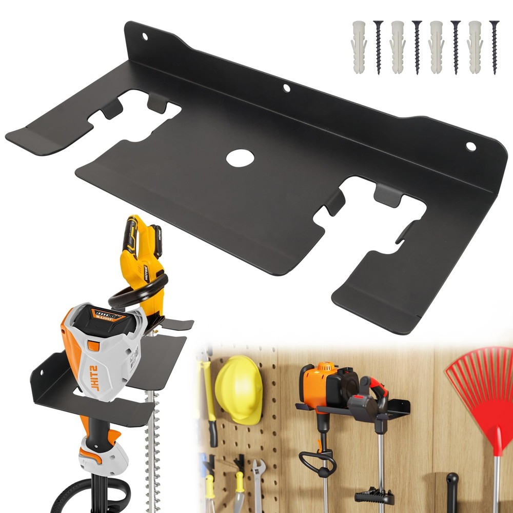 Wall Mount 2-Slot Garage Weedeater Storage Rack for Garden Tools