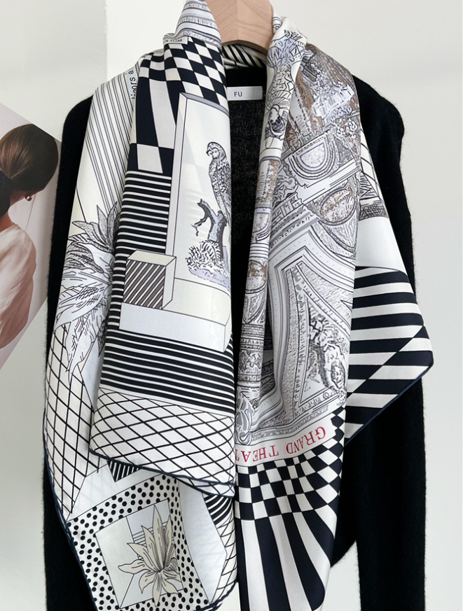 100% Silk opera house Print Pure Twill Silk Wrap Scarf Bandana Large Shawl 53