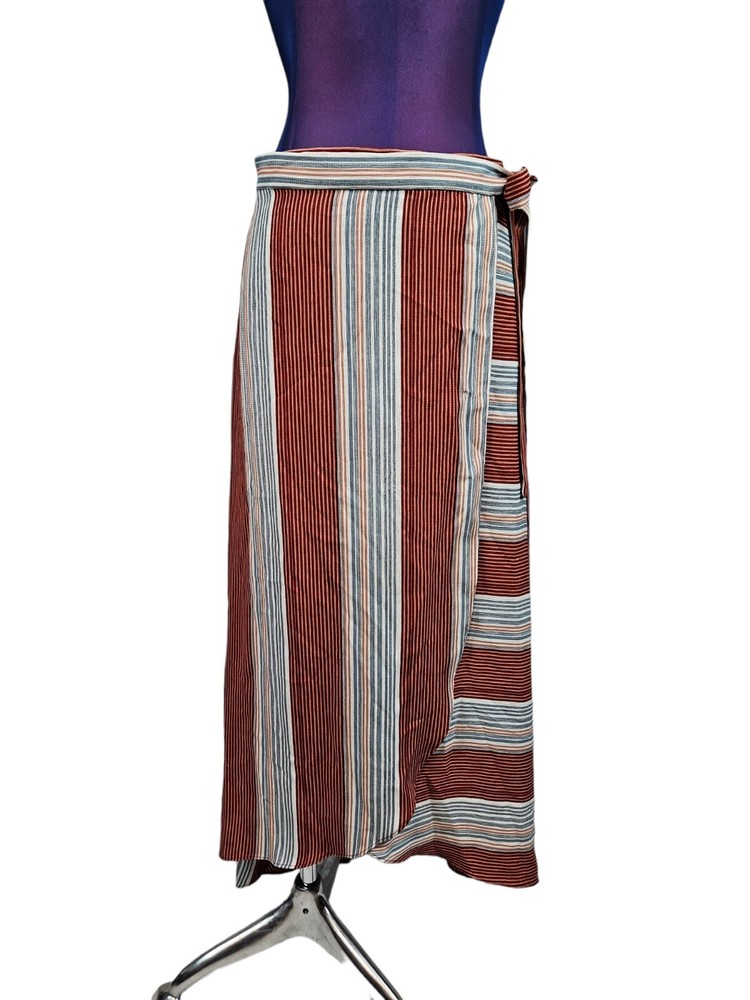 Lavender Field Rust White Striped Wrap Maxi Skirt Women's Size M E47
