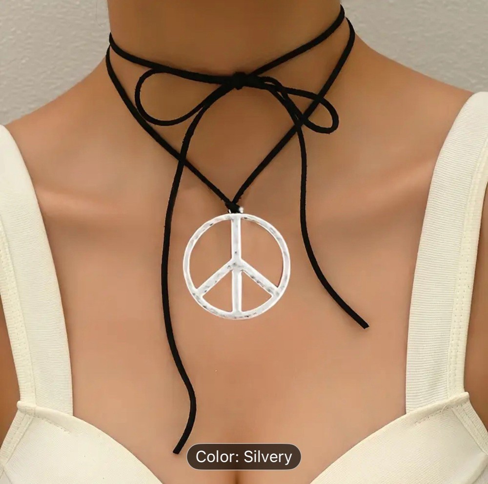 WOMEN NECKLACE PEACE SIGN PENDANT NECKLACE BOHEMIAN STYLISH GOTHIC ACCESSORIES