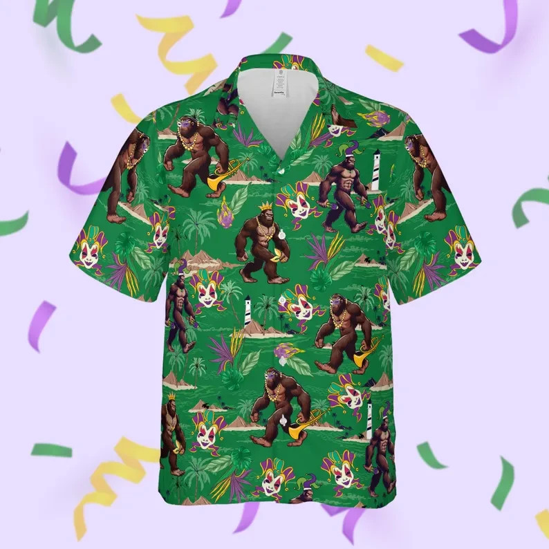 Happy Mardi Gras Bigfoot Hawaiian Shirt Aloha Beach Summer Party Gift