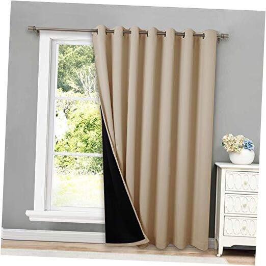 Thermal Insulated Blackout Curtains 100 x 84 in Biscotti Beige for Noise Reduction