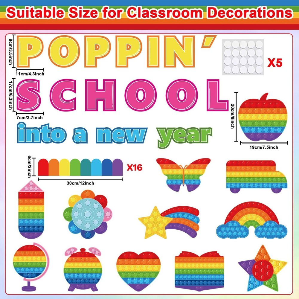 Poppin Back to School Classroom Bulletin Board Set Pop Fidget Toy Paper Cutou...