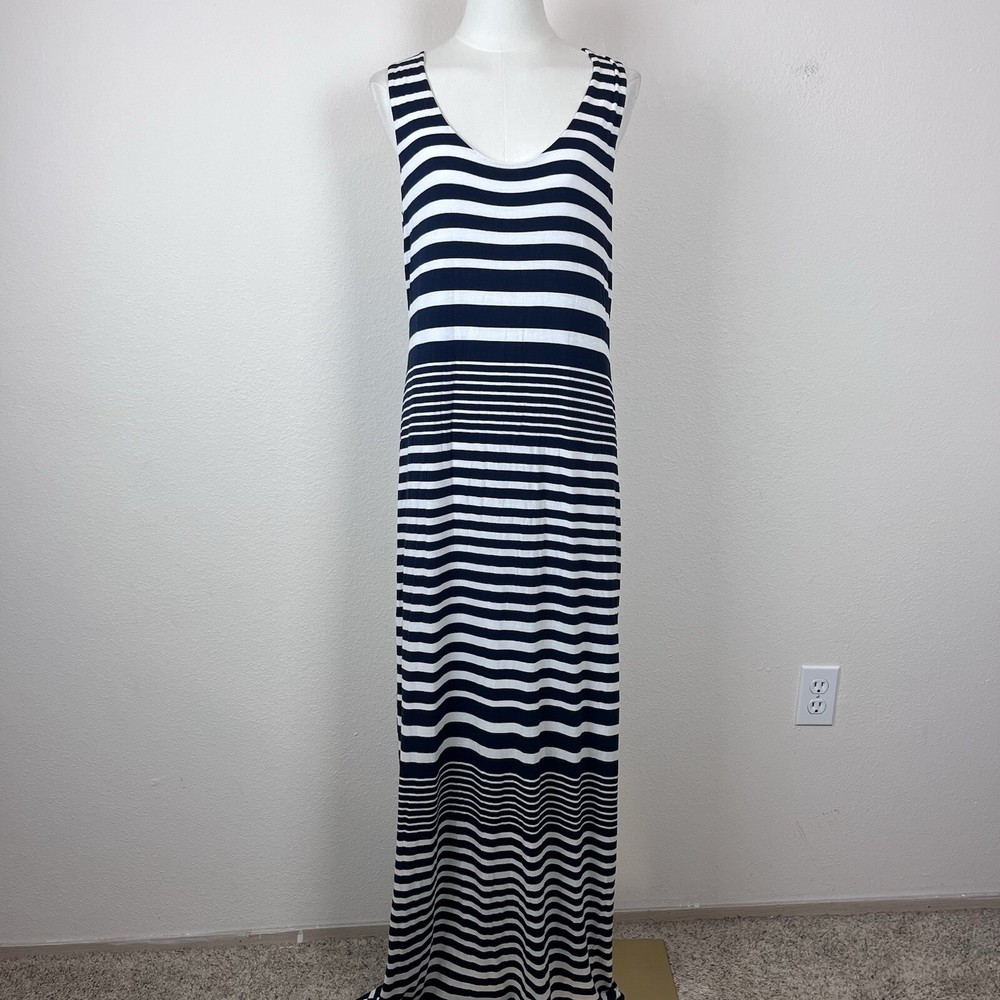 Banana Republic Dress Womens Medium Alexa Stripe Patio Maxi Beach Coastal Navy