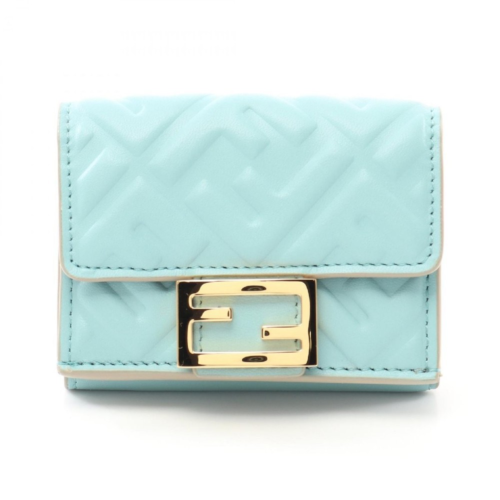 FENDI Baguette Leather Tri-Fold Wallet 283740 Black