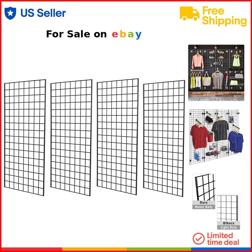 Heavy Duty Black 2x4 Grid Wall Panels Pack of 4 for Retail Display or Garage