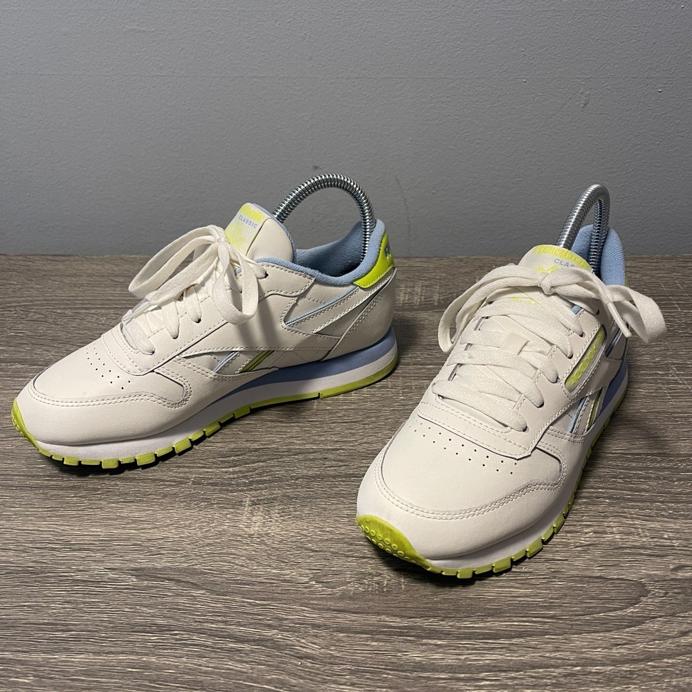 Reebok Classic Leather Women’s Sneakers Size 6 White Green Blue EF3277