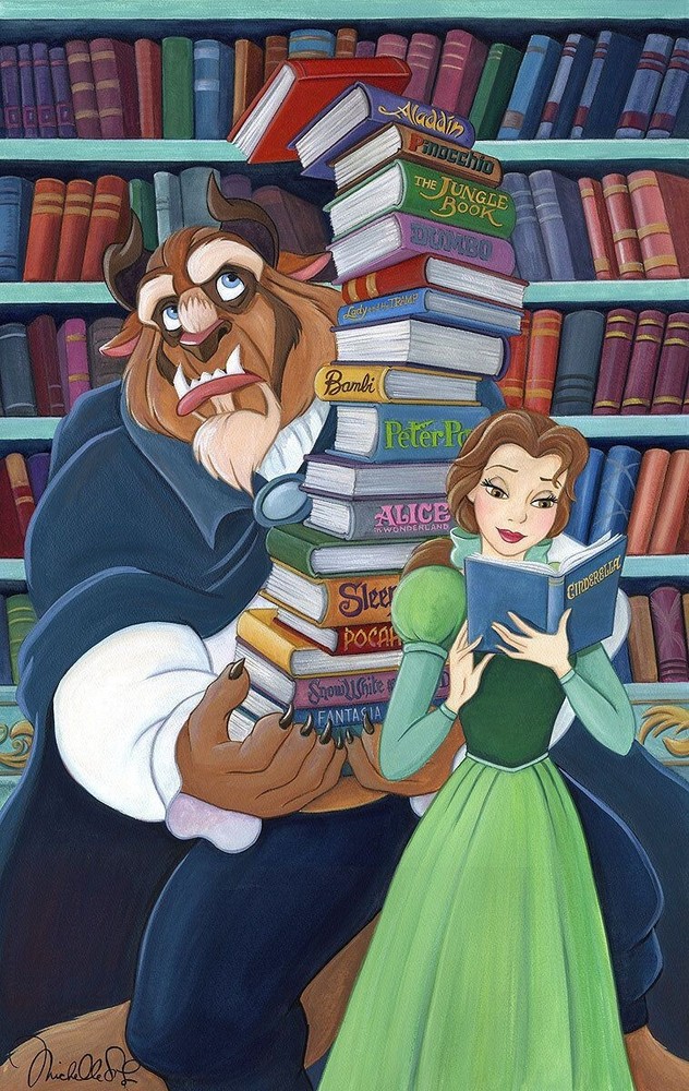 Disney Beauty and the Beast Signed Art by Michelle St Laurent Limited Edition Belle's Books