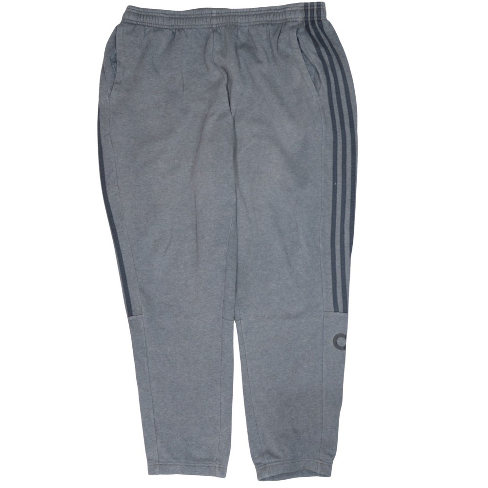 Adidas Mens Joggers Grey Fleece Three Stripe Elastic Waist Logo Sweatpants L