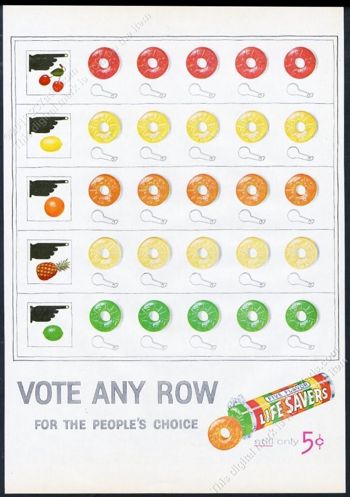 1956 Life Savers LifeSavers candy voting booth art vintage print ad