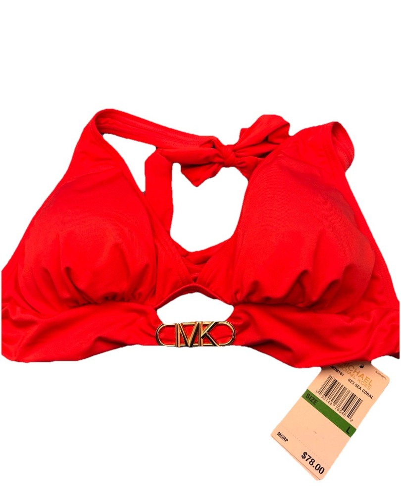 Michael Kors Women's Halter Bikini Top Triangle Swimsuit Logo Red Large New