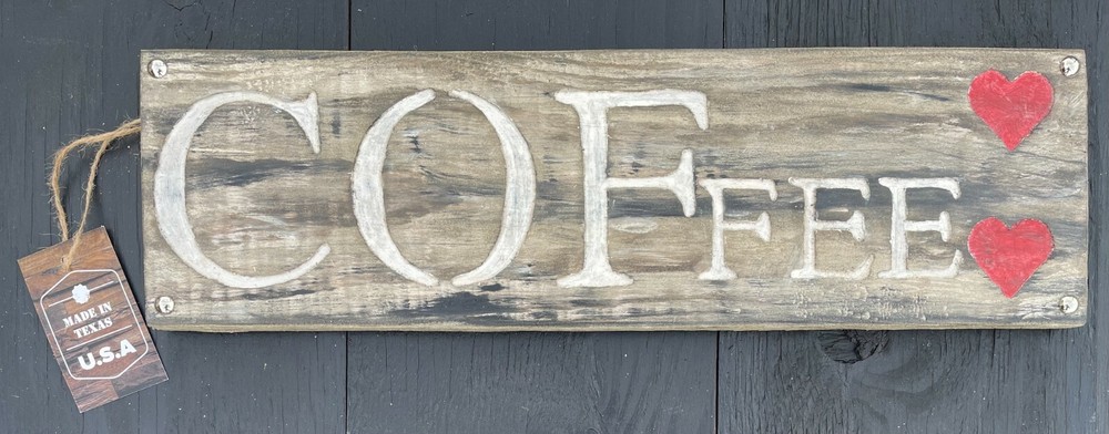 Coffee Farmhouse Rustic Wood Sign Handmade Engraved Home Decor 19.5x5.5 Inches New