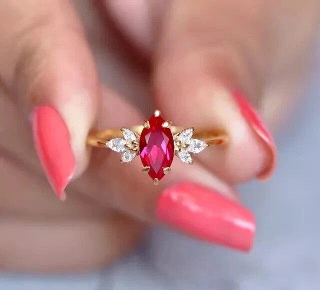 2.20Ct Marquise Cut Simulated Pink Ruby Engagement Ring 14K Yellow Gold Plated