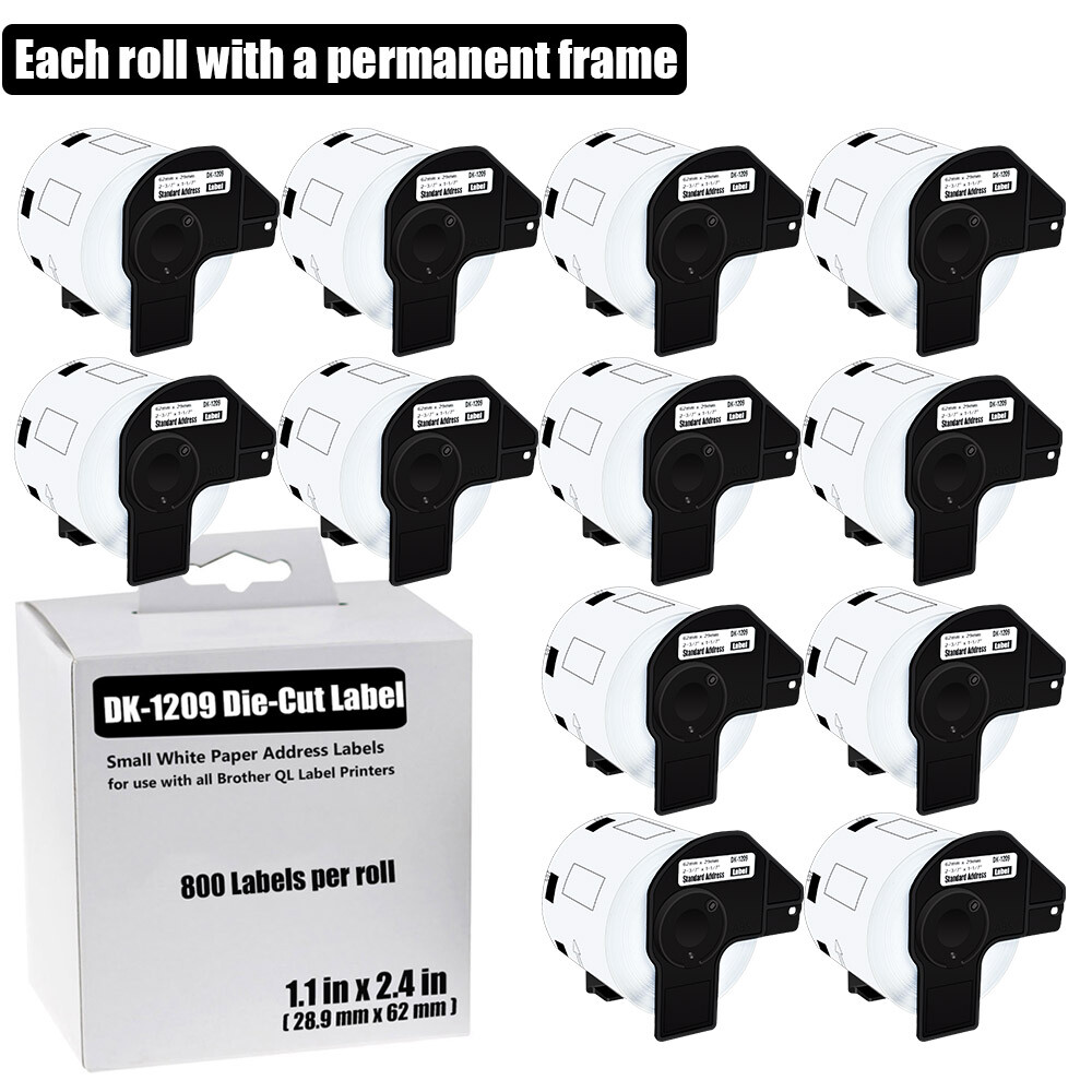 Brother QL DK-1209 Permanent Frame Address Labels 12 Rolls 1.1x2.4 Inch