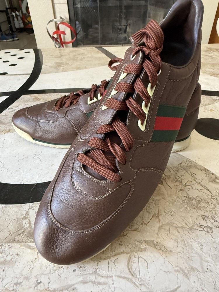 Gucci Brown Leather Lace-Up Sneakers UK 13 US 13.5 EUC