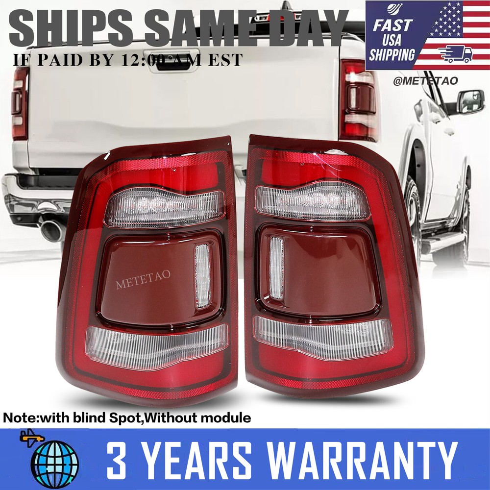 Pair Set LED Tail Light Lamp w/ Blind Spot for 2019 2020 2021 2022 2023 Ram 1500