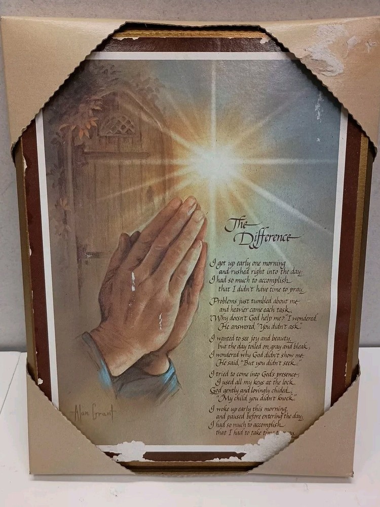 Poem “The Difference” By Alan Grant On Wood Wall Plaque Sealed Praying Hands