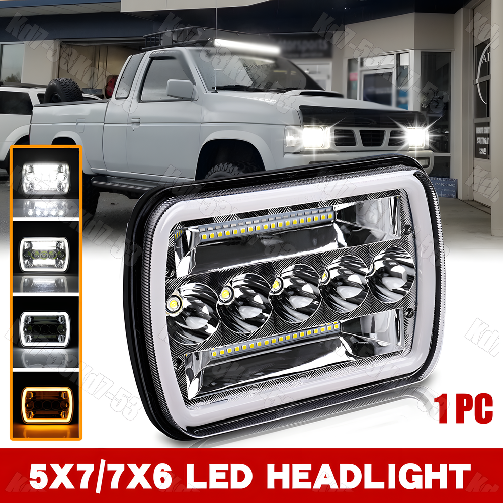 1PC 5x7 7x6 inch LED Headlights Hi-Lo Beam DRL For Nissan Pickup Hardbody D21