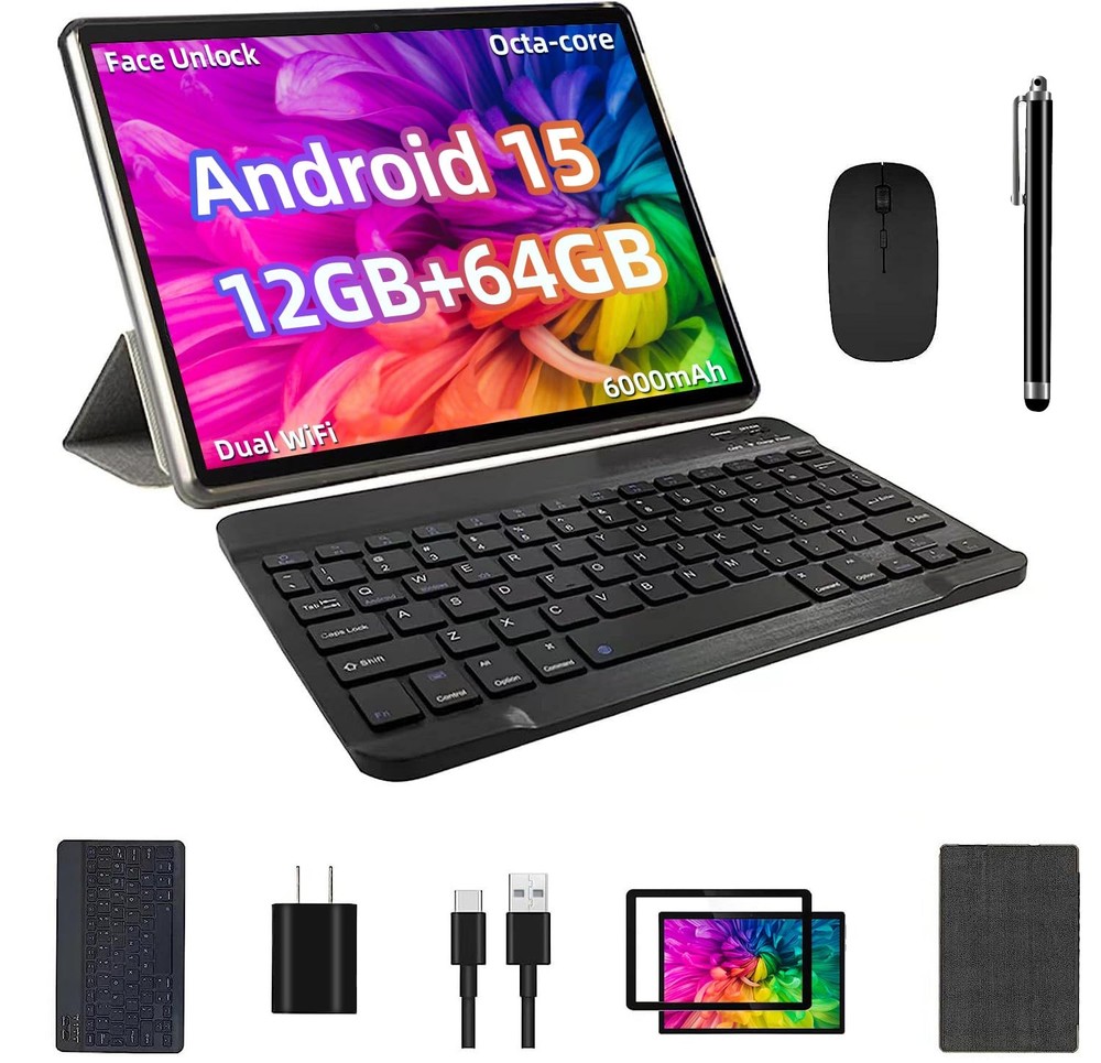 Android 15 , 12GB+64GB+1TB Expand, 10 Bundle with Keyboard Case, Stylus Pen, ...