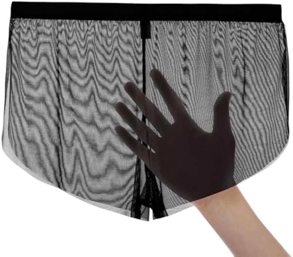 Men's Mesh See Through Boxers Soft Sheer Trunk Athletic Comfort Fit Loose Shorts