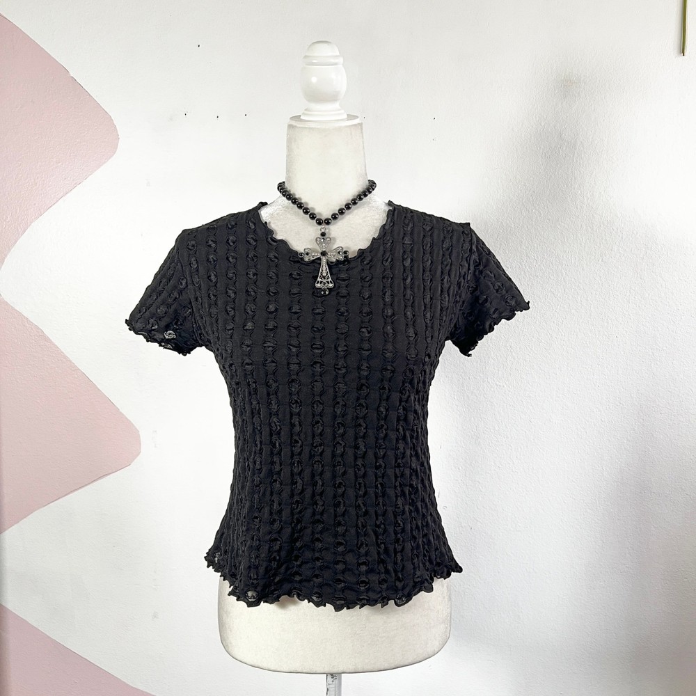 Black Mesh Top Textured Goth Emo Whimsigoth Alternative Grunge Small